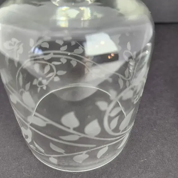 Vintage Miniature Glass Domed Butter Dish Etched Butterflies Vines Votive Candle - Picture 5 of 12